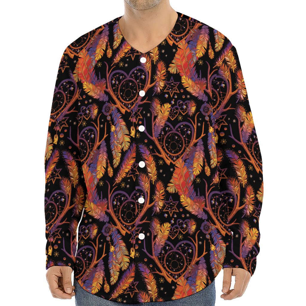 Indian Tribal Dream Catcher Print Long Sleeve Baseball Jersey