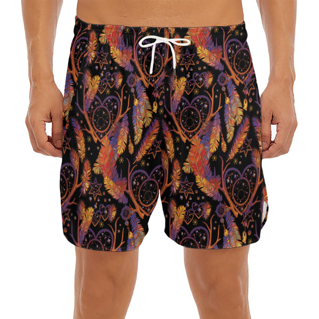 Indian Tribal Dream Catcher Print Men's Split Running Shorts