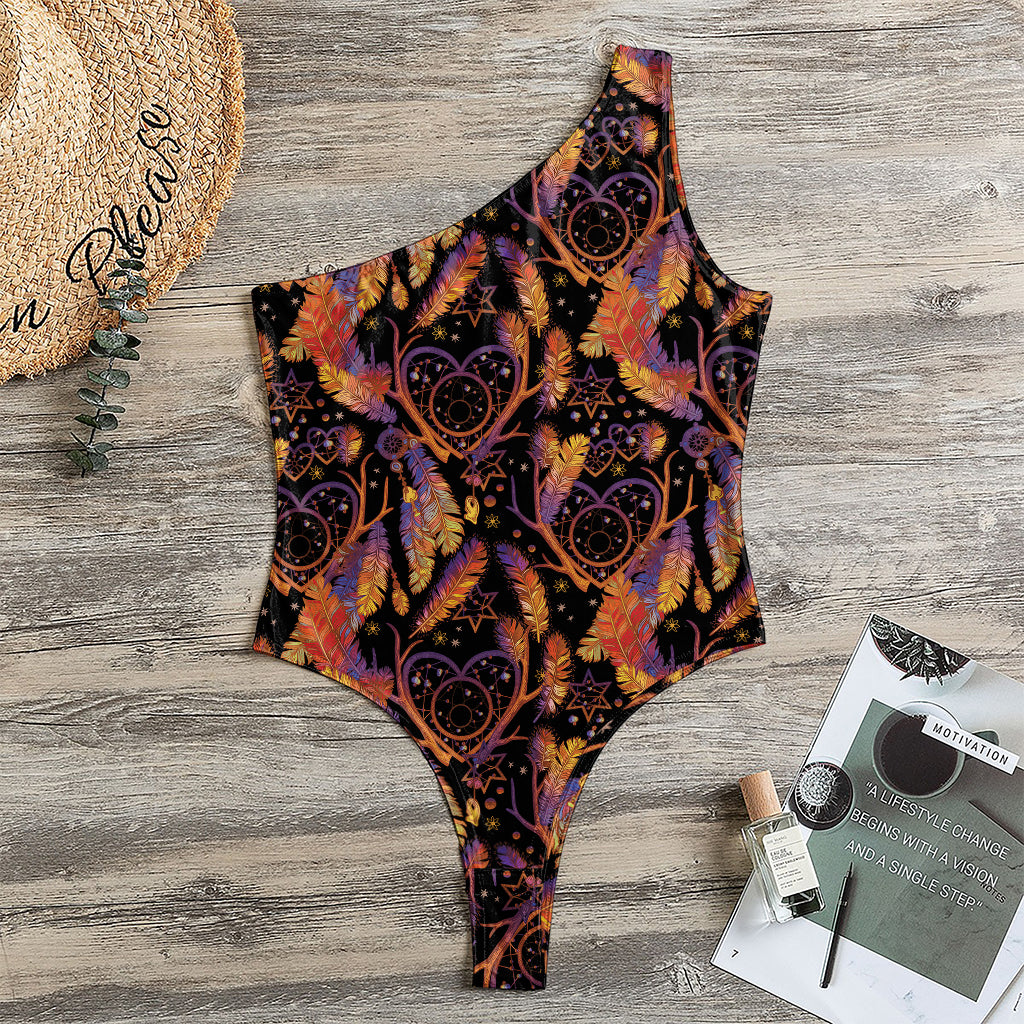 Indian Tribal Dream Catcher Print One Shoulder Bodysuit