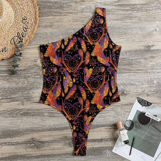 Indian Tribal Dream Catcher Print One Shoulder Bodysuit