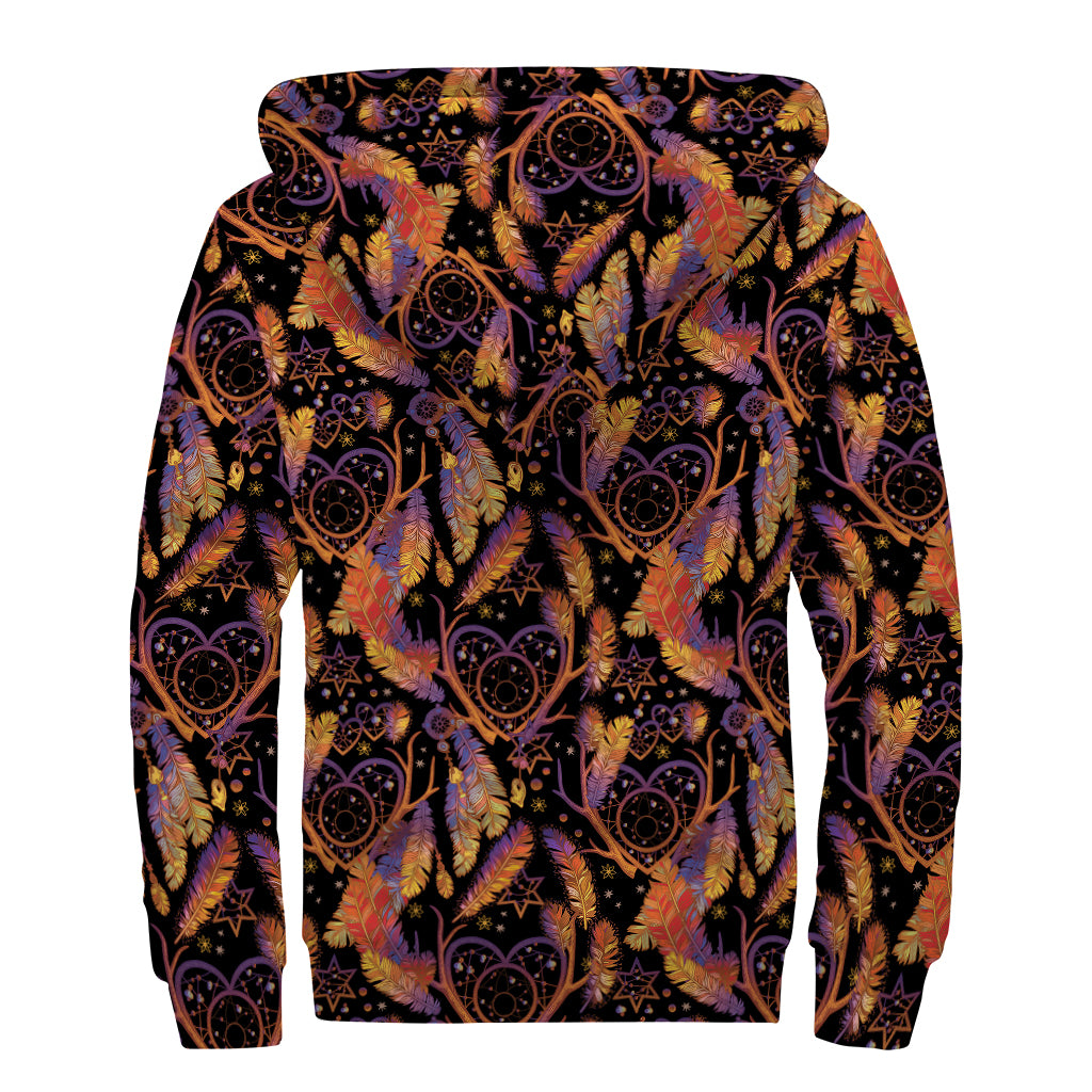 Indian Tribal Dream Catcher Print Sherpa Lined Zip Up Hoodie