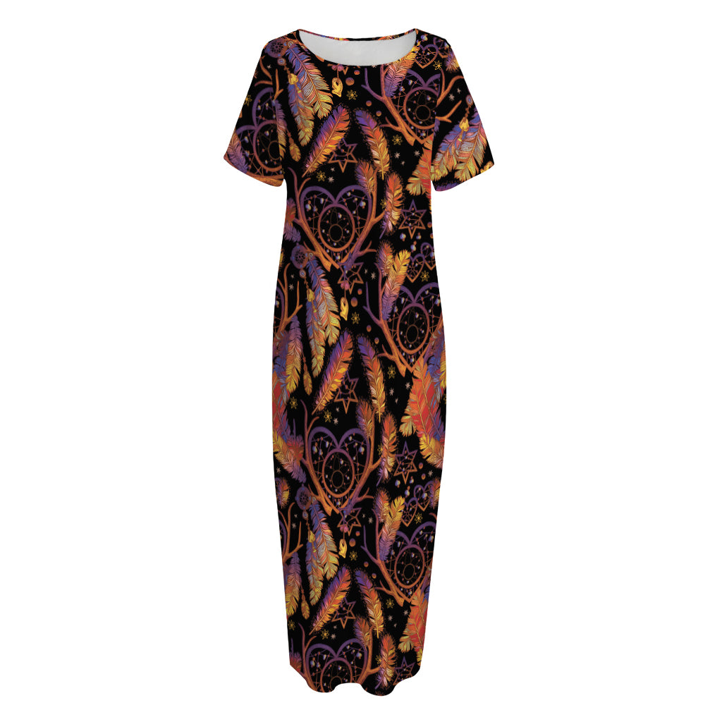 Indian Tribal Dream Catcher Print Short Sleeve Long Nightdress