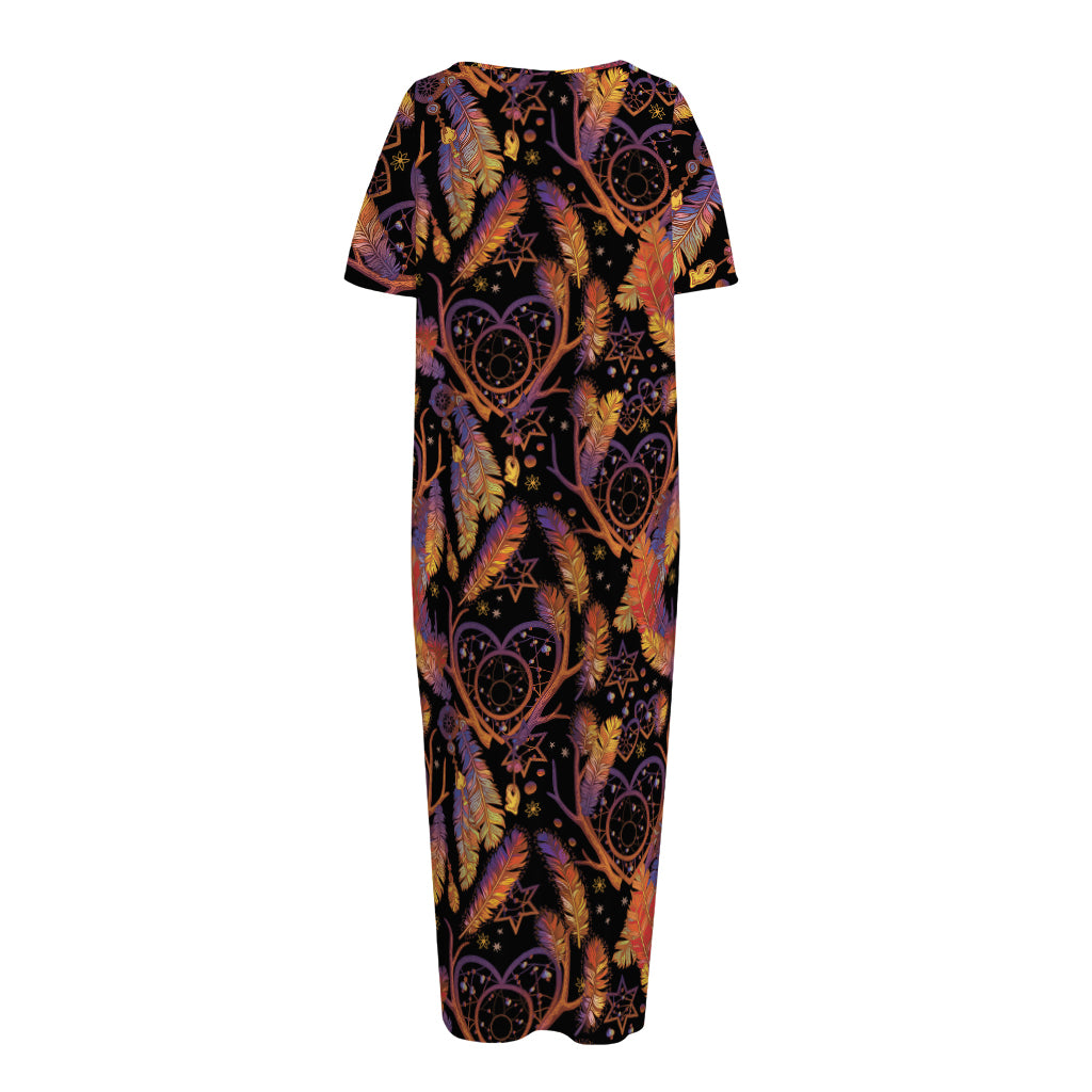Indian Tribal Dream Catcher Print Short Sleeve Long Nightdress