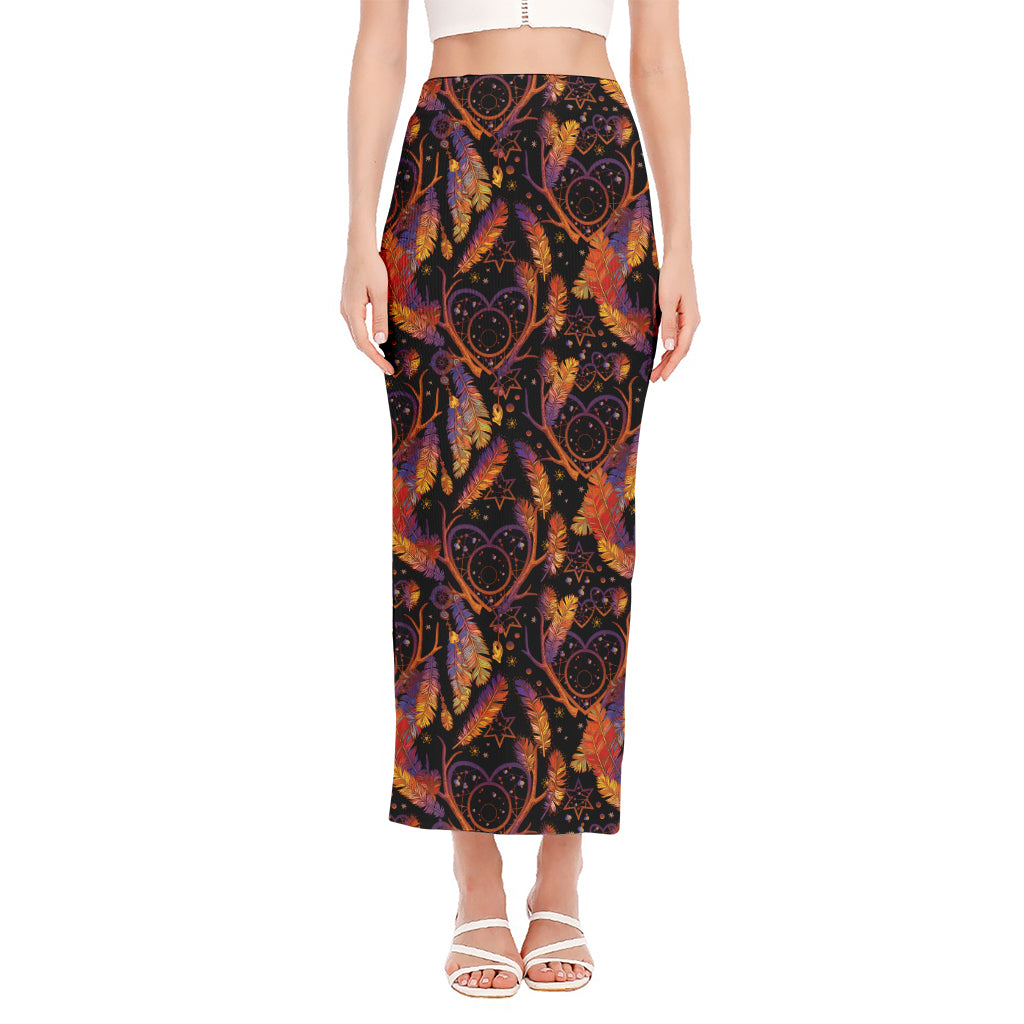 Indian Tribal Dream Catcher Print Side Slit Maxi Skirt