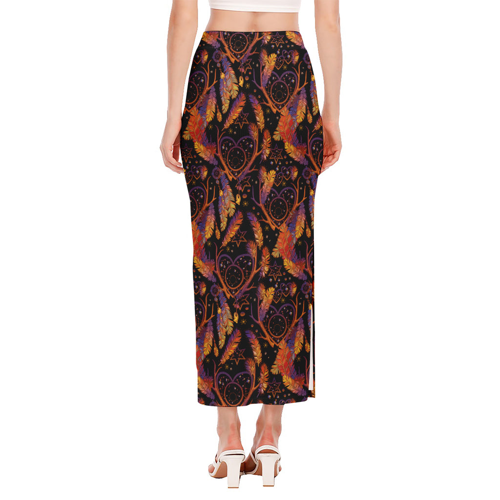 Indian Tribal Dream Catcher Print Side Slit Maxi Skirt