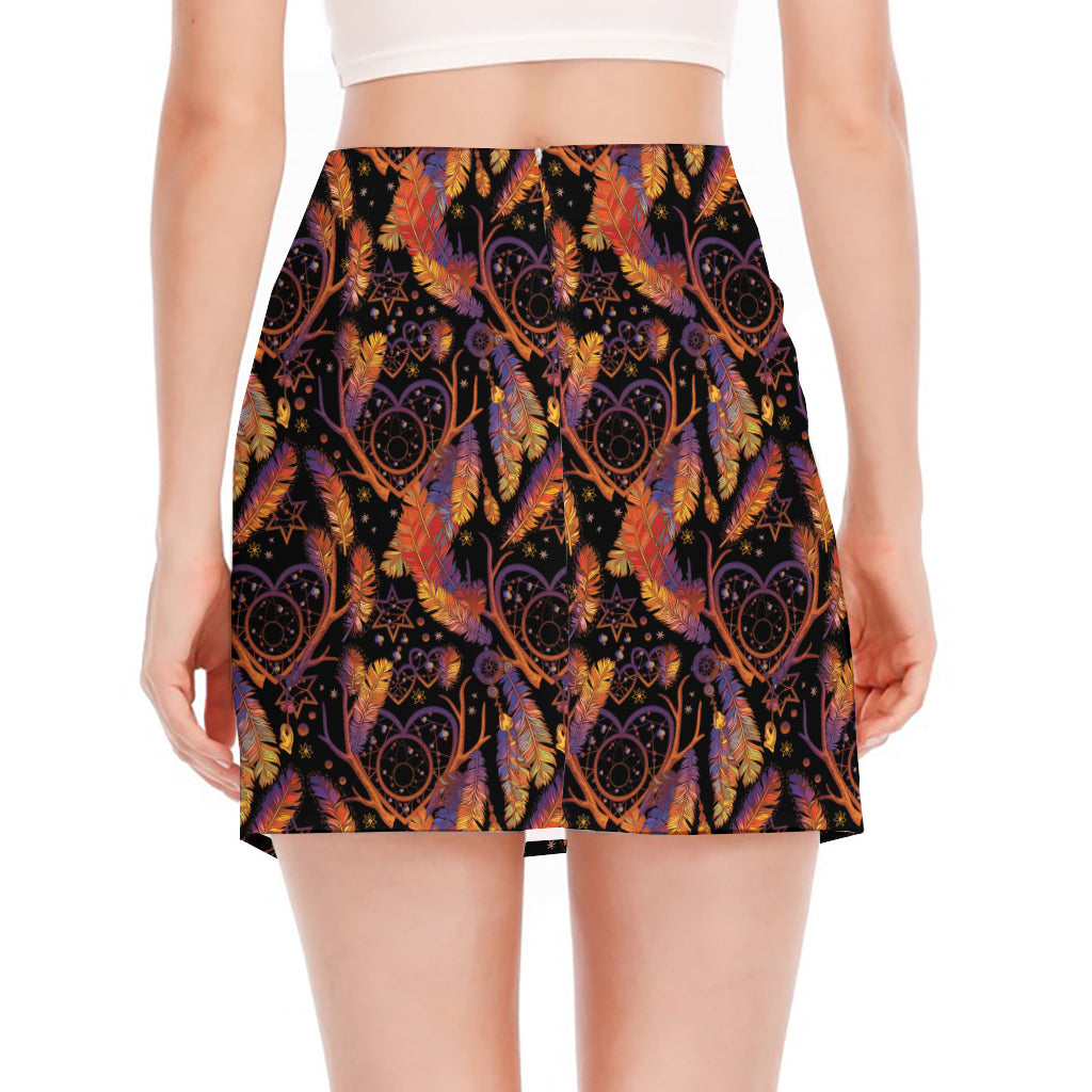 Indian Tribal Dream Catcher Print Side Slit Mini Skirt