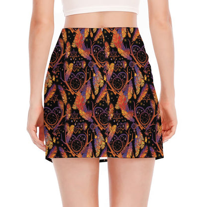Indian Tribal Dream Catcher Print Side Slit Mini Skirt