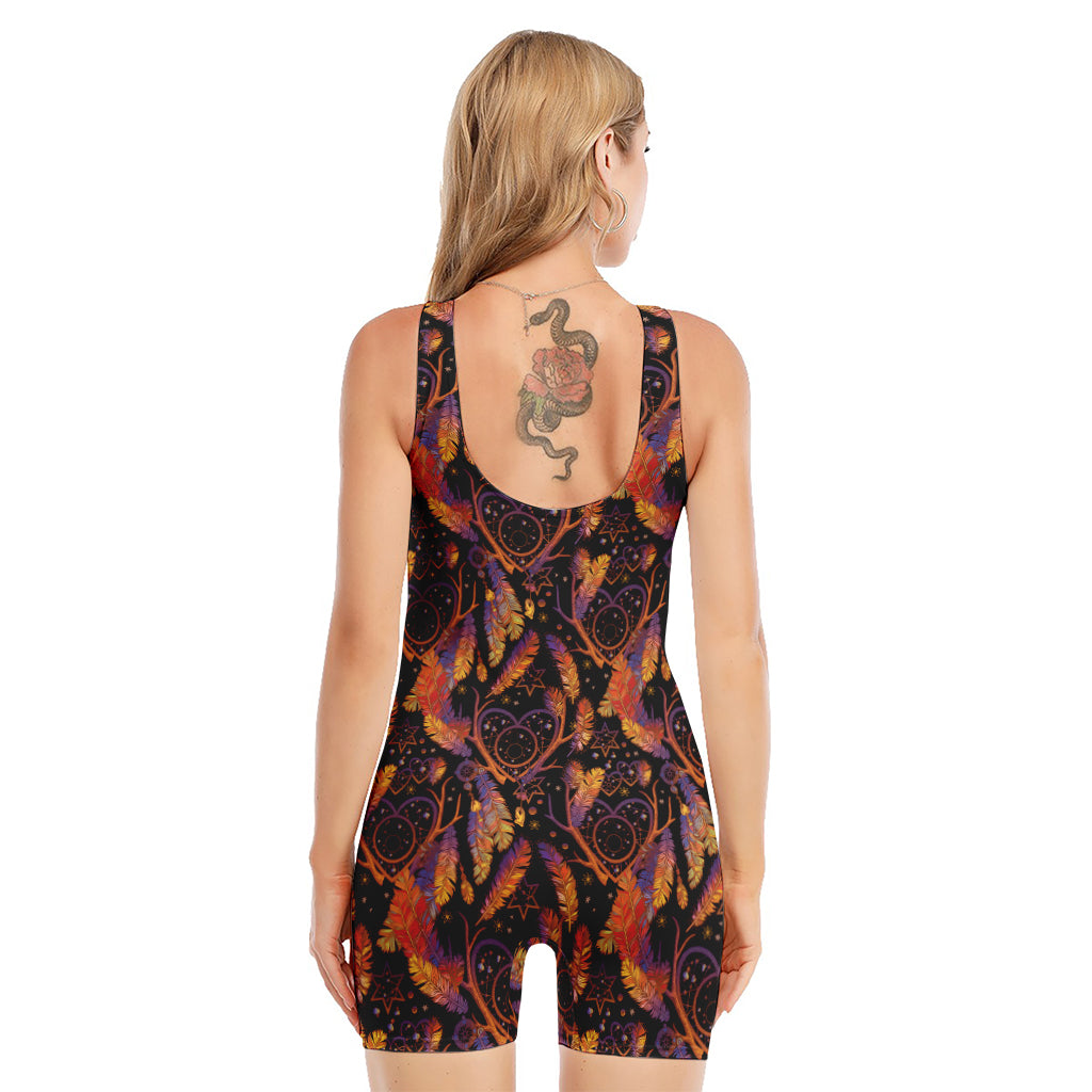 Indian Tribal Dream Catcher Print Sleeveless One Piece Swimsuit