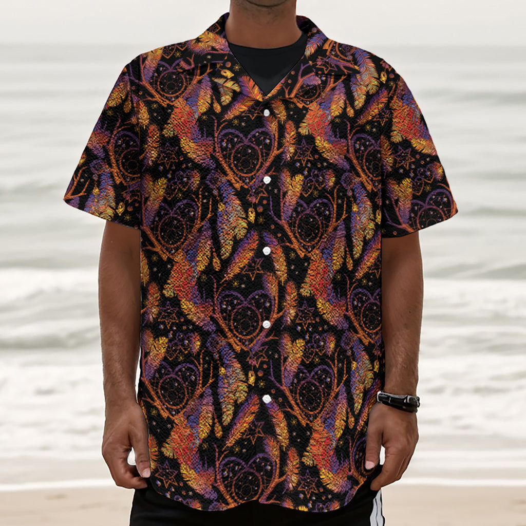 Indian Tribal Dream Catcher Print Textured Short Sleeve Shirt
