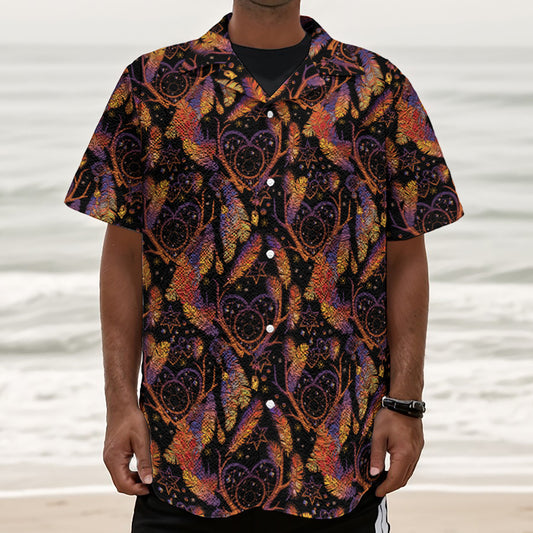 Indian Tribal Dream Catcher Print Textured Short Sleeve Shirt