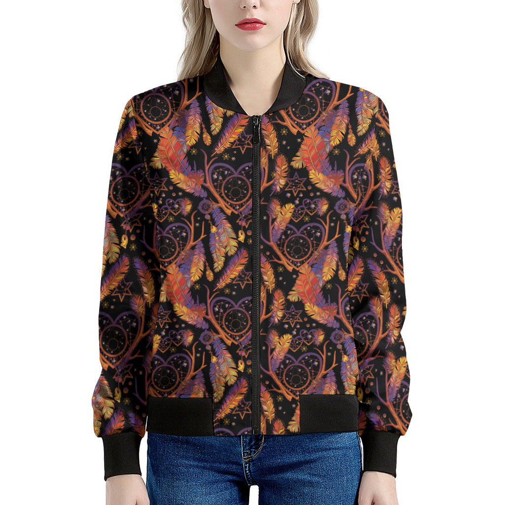 Indian Tribal Dream Catcher Print Women's Bomber Jacket