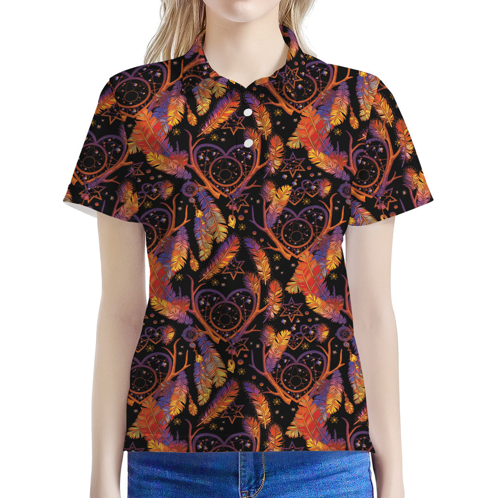 Indian Tribal Dream Catcher Print Women's Polo Shirt