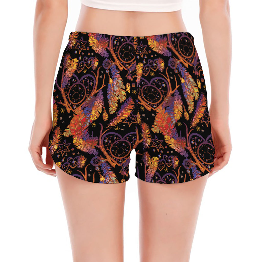 Indian Tribal Dream Catcher Print Women's Split Running Shorts