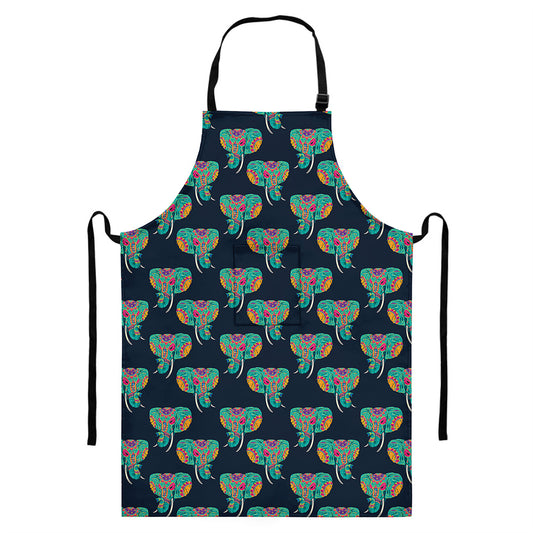 Indian Tribal Elephant Pattern Print Bib Apron With Pocket