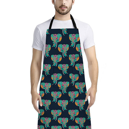 Indian Tribal Elephant Pattern Print Bib Apron With Pocket