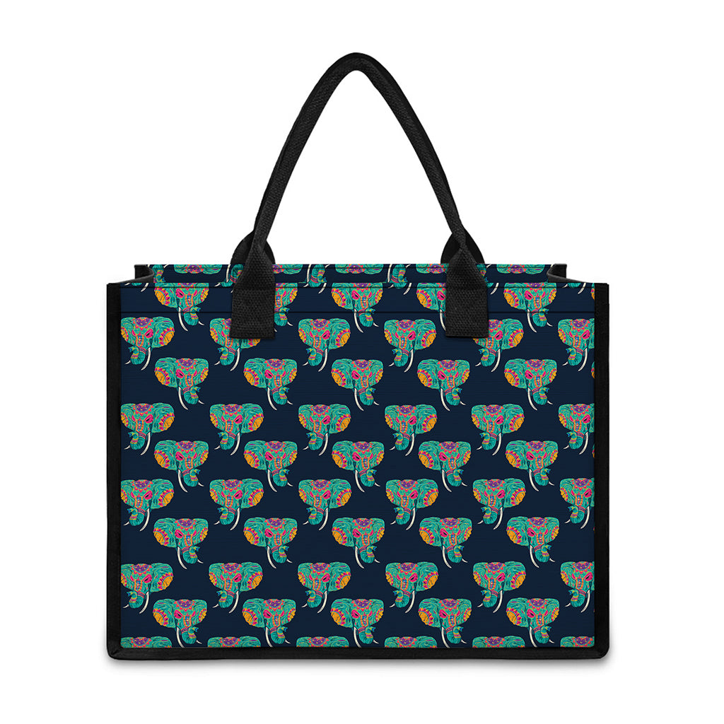 Indian Tribal Elephant Pattern Print Canvas Tote Bag