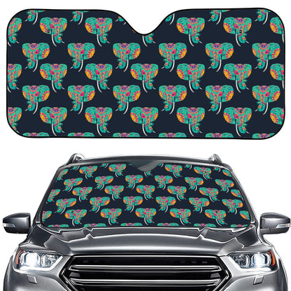 Indian Tribal Elephant Pattern Print Car Windshield Sun Shade