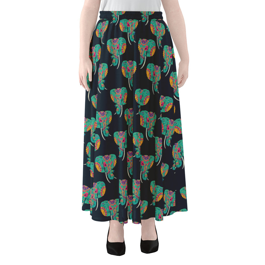 Indian Tribal Elephant Pattern Print Chiffon Maxi Skirt