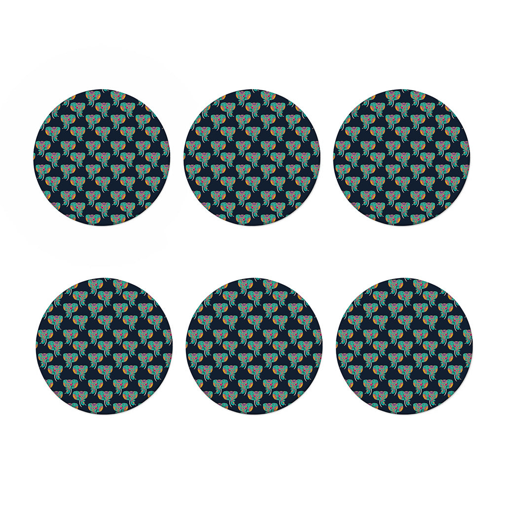 Indian Tribal Elephant Pattern Print Coaster Set