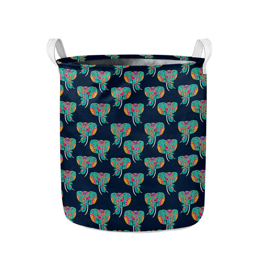Indian Tribal Elephant Pattern Print Collapsible Laundry Basket