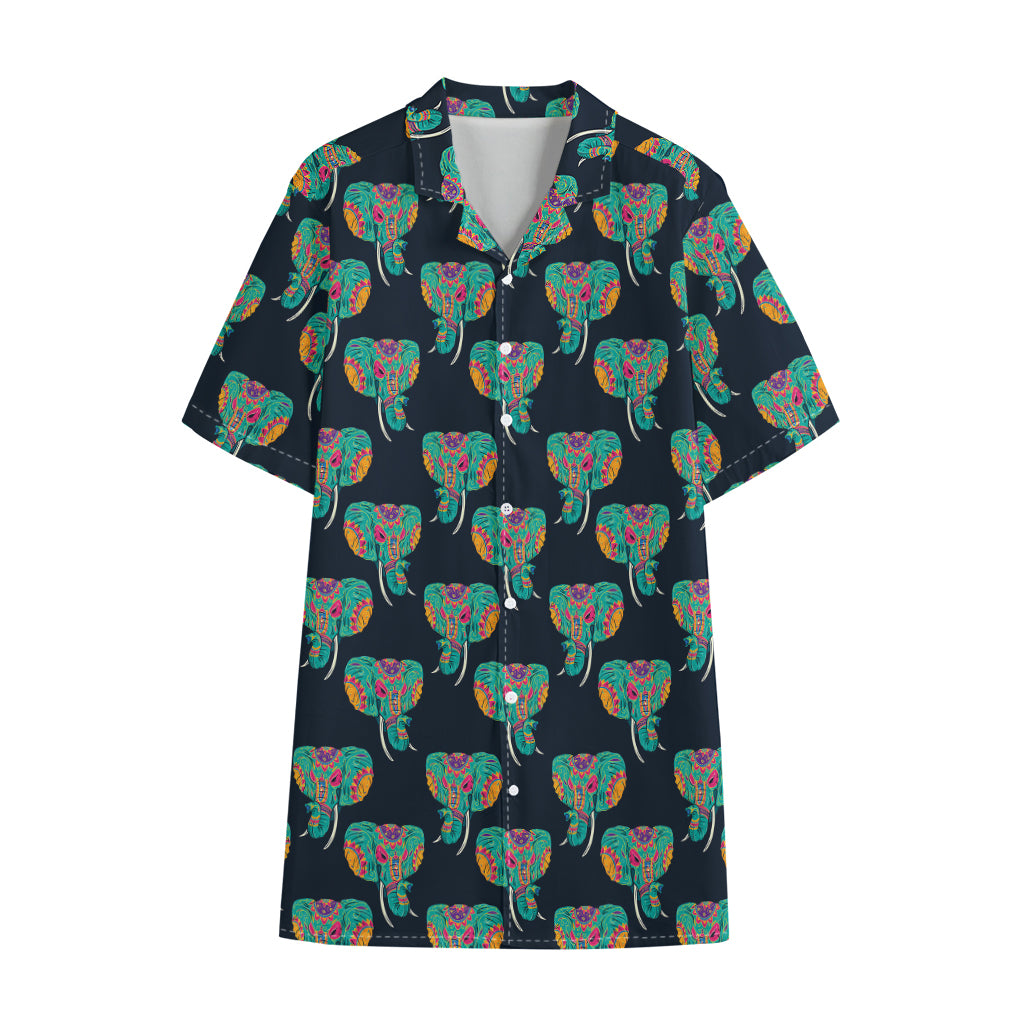 Indian Tribal Elephant Pattern Print Cotton Hawaiian Shirt