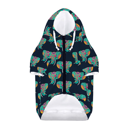 Indian Tribal Elephant Pattern Print Dog Zip Up Hoodie