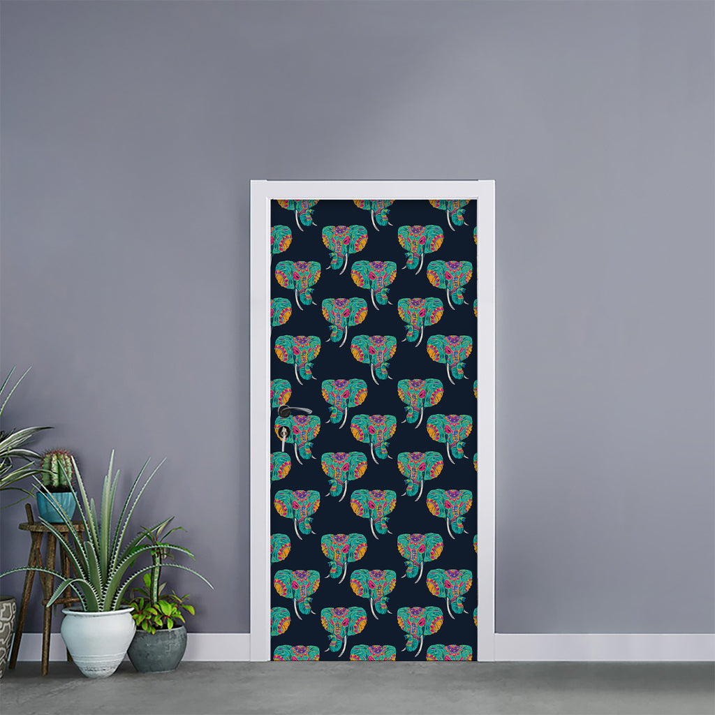 Indian Tribal Elephant Pattern Print Door Sticker