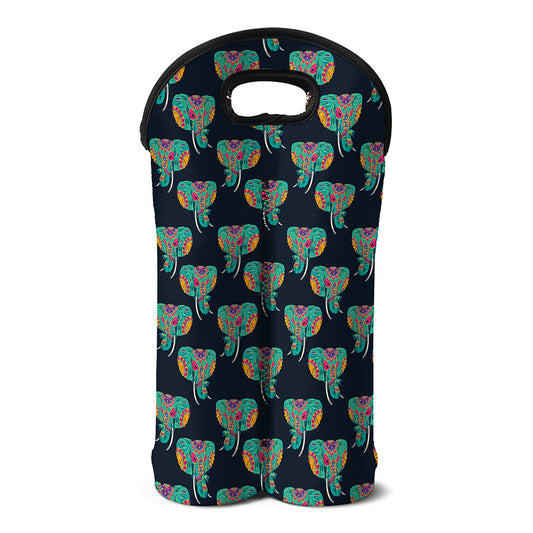 Indian Tribal Elephant Pattern Print Double Neoprene Wine Tote