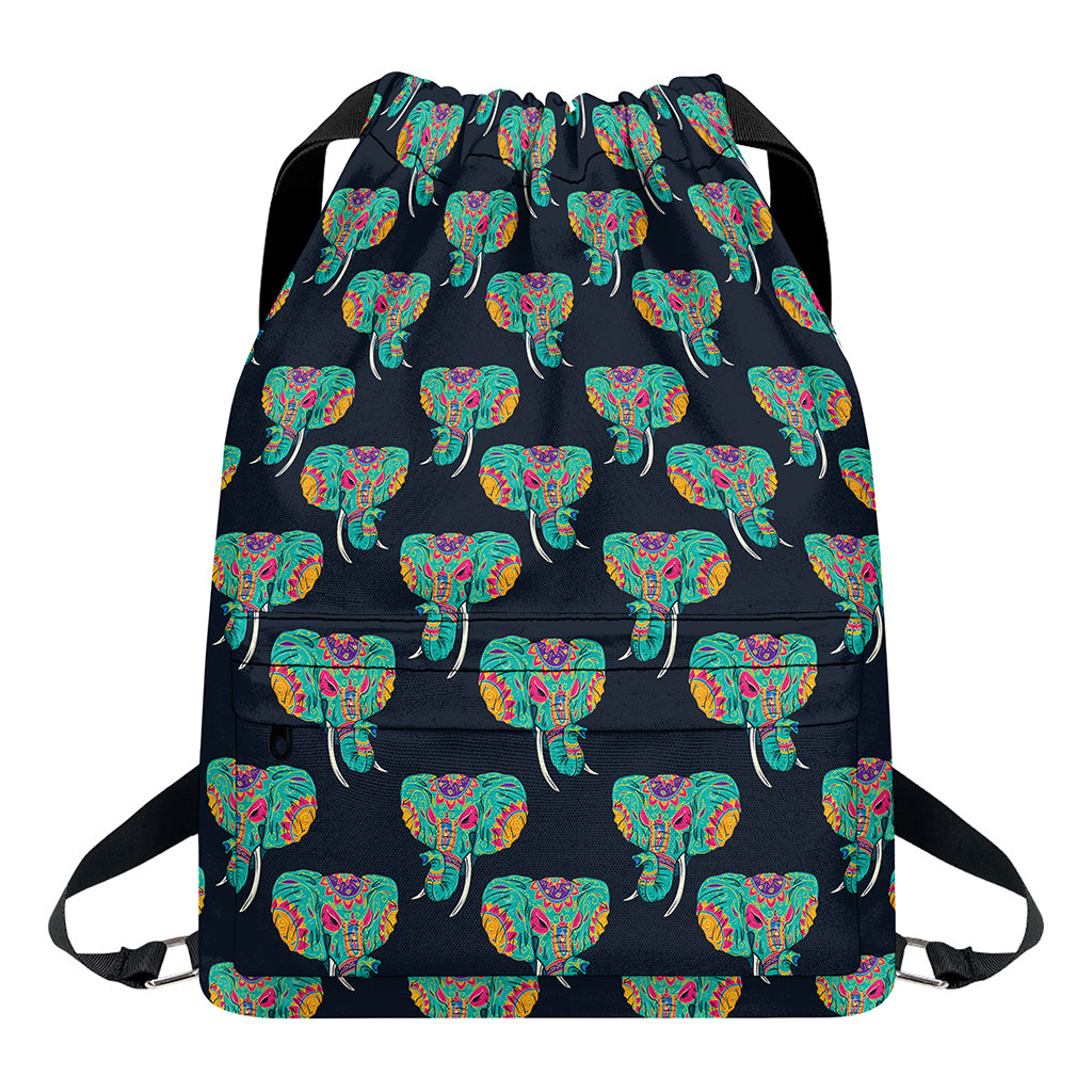 Indian Tribal Elephant Pattern Print Drawstring Backpack