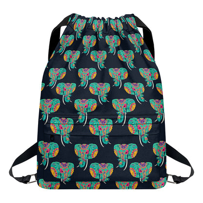 Indian Tribal Elephant Pattern Print Drawstring Backpack