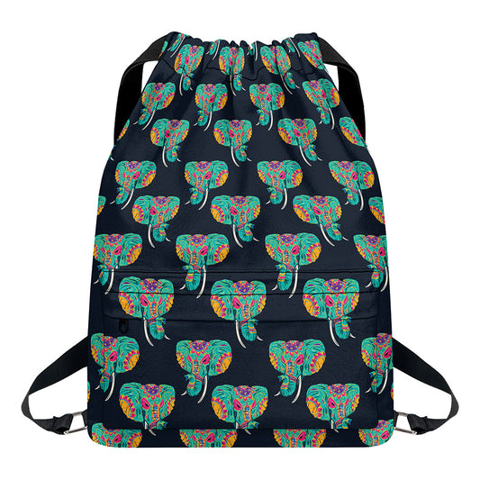 Indian Tribal Elephant Pattern Print Drawstring Backpack