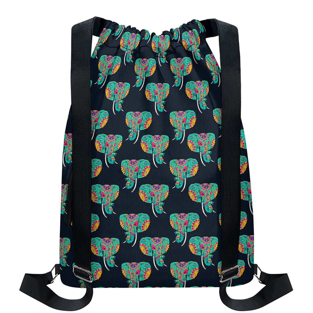 Indian Tribal Elephant Pattern Print Drawstring Backpack
