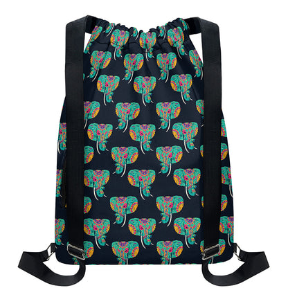 Indian Tribal Elephant Pattern Print Drawstring Backpack