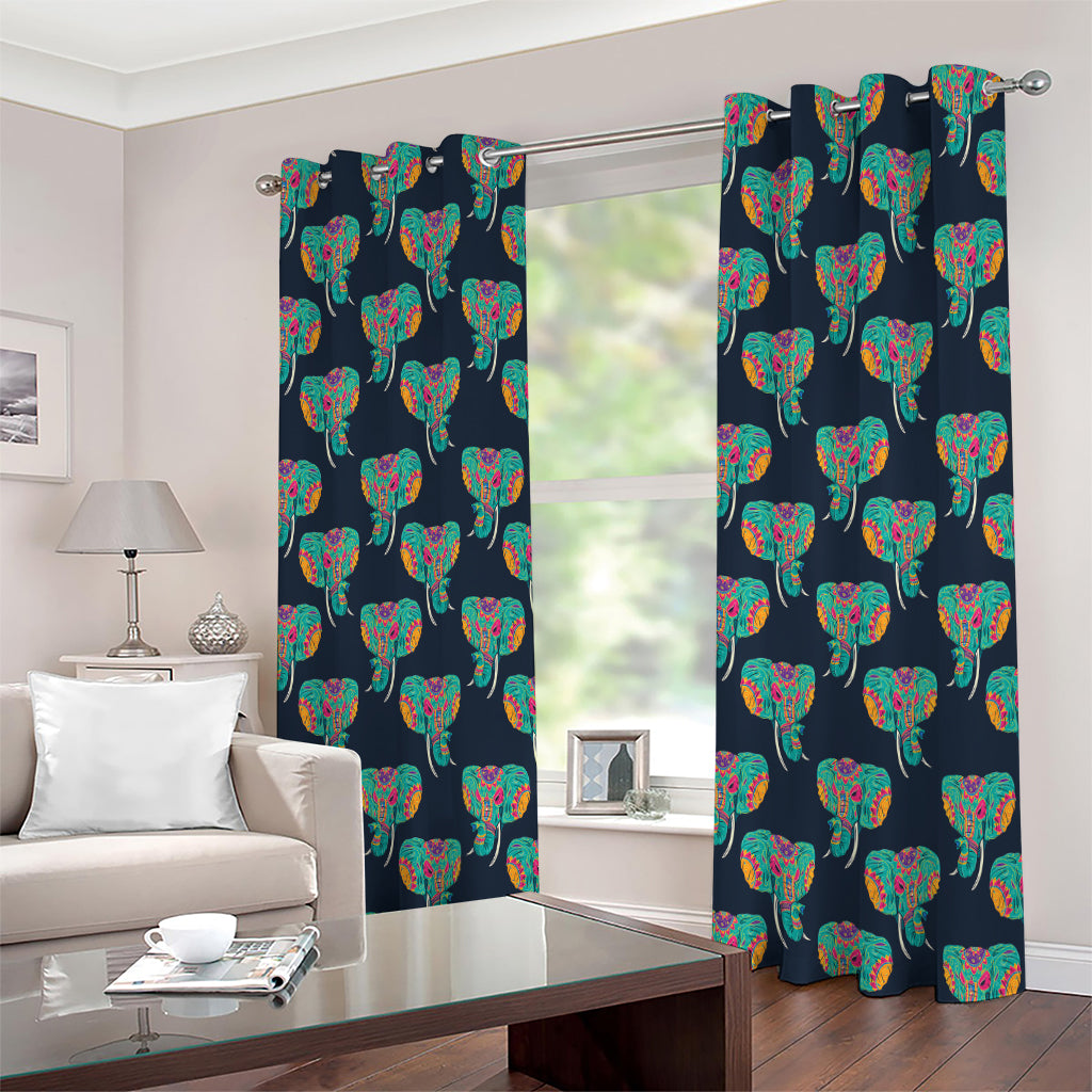 Indian Tribal Elephant Pattern Print Extra Wide Grommet Curtains