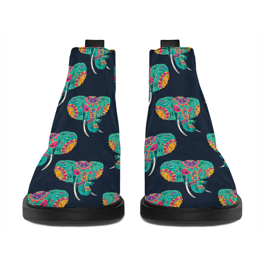 Indian Tribal Elephant Pattern Print Flat Ankle Boots