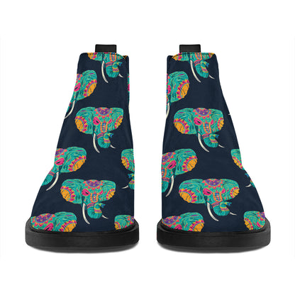 Indian Tribal Elephant Pattern Print Flat Ankle Boots