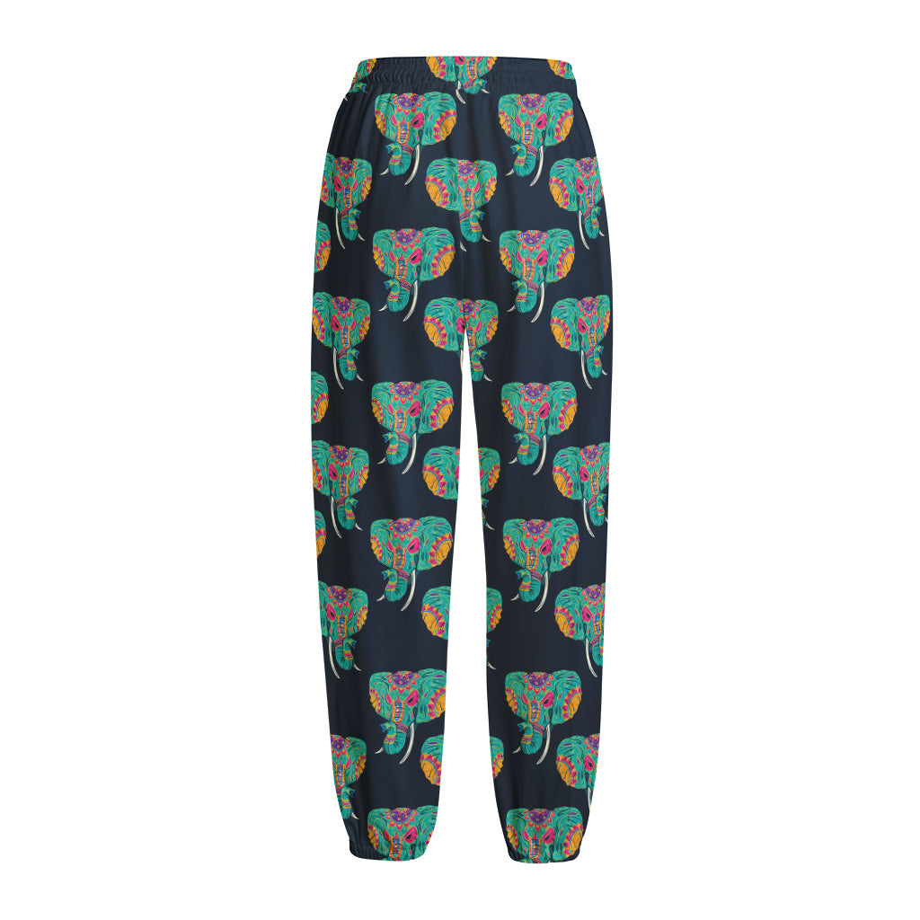 Indian Tribal Elephant Pattern Print Fleece Lined Knit Pants
