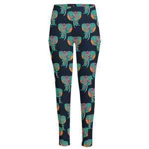 Indian Tribal Elephant Pattern Print High-Waisted Pocket Leggings