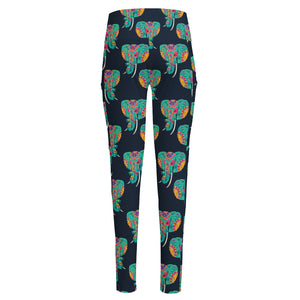 Indian Tribal Elephant Pattern Print High-Waisted Pocket Leggings