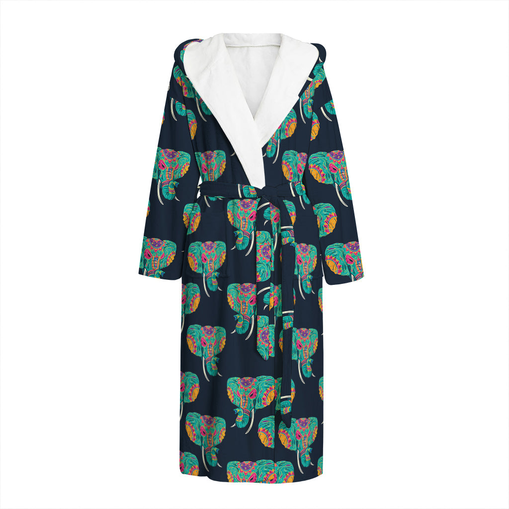 Indian Tribal Elephant Pattern Print Hooded Bathrobe