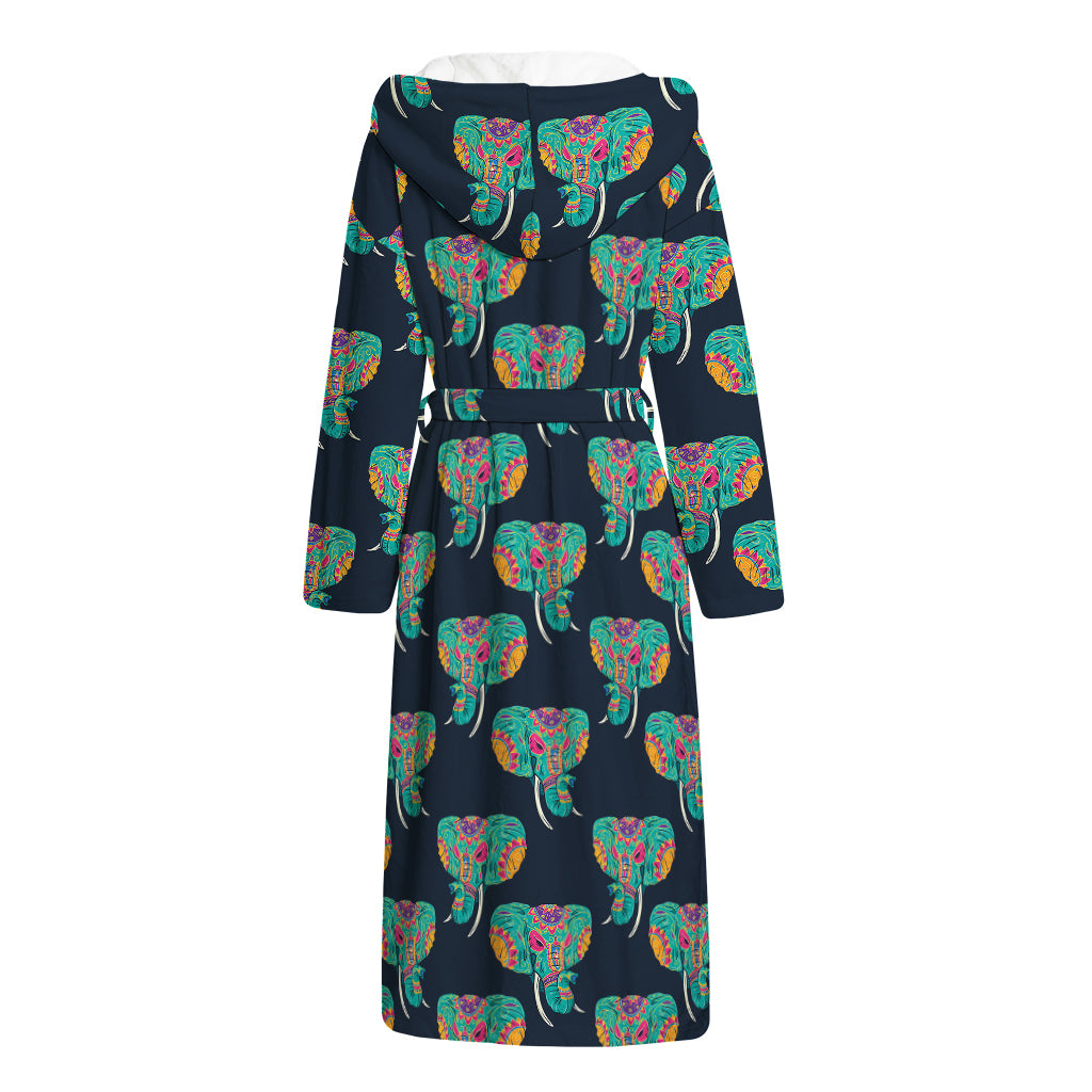 Indian Tribal Elephant Pattern Print Hooded Bathrobe