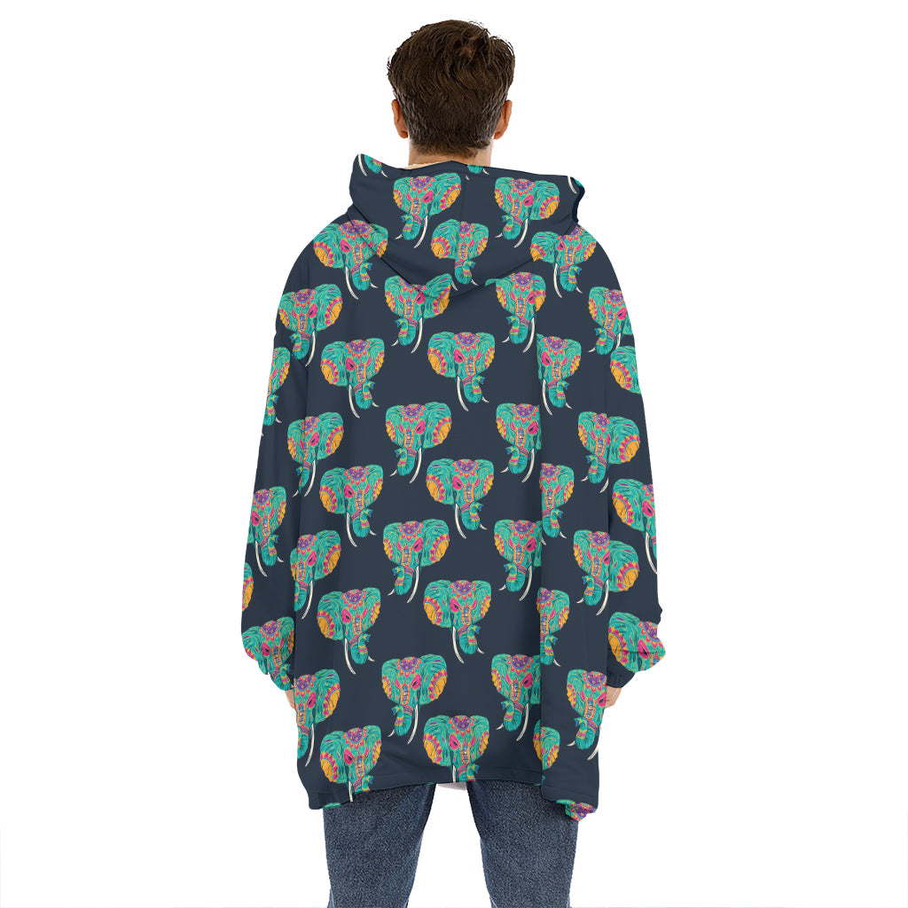 Indian Tribal Elephant Pattern Print Hoodie Blanket