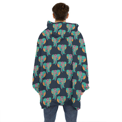 Indian Tribal Elephant Pattern Print Hoodie Blanket