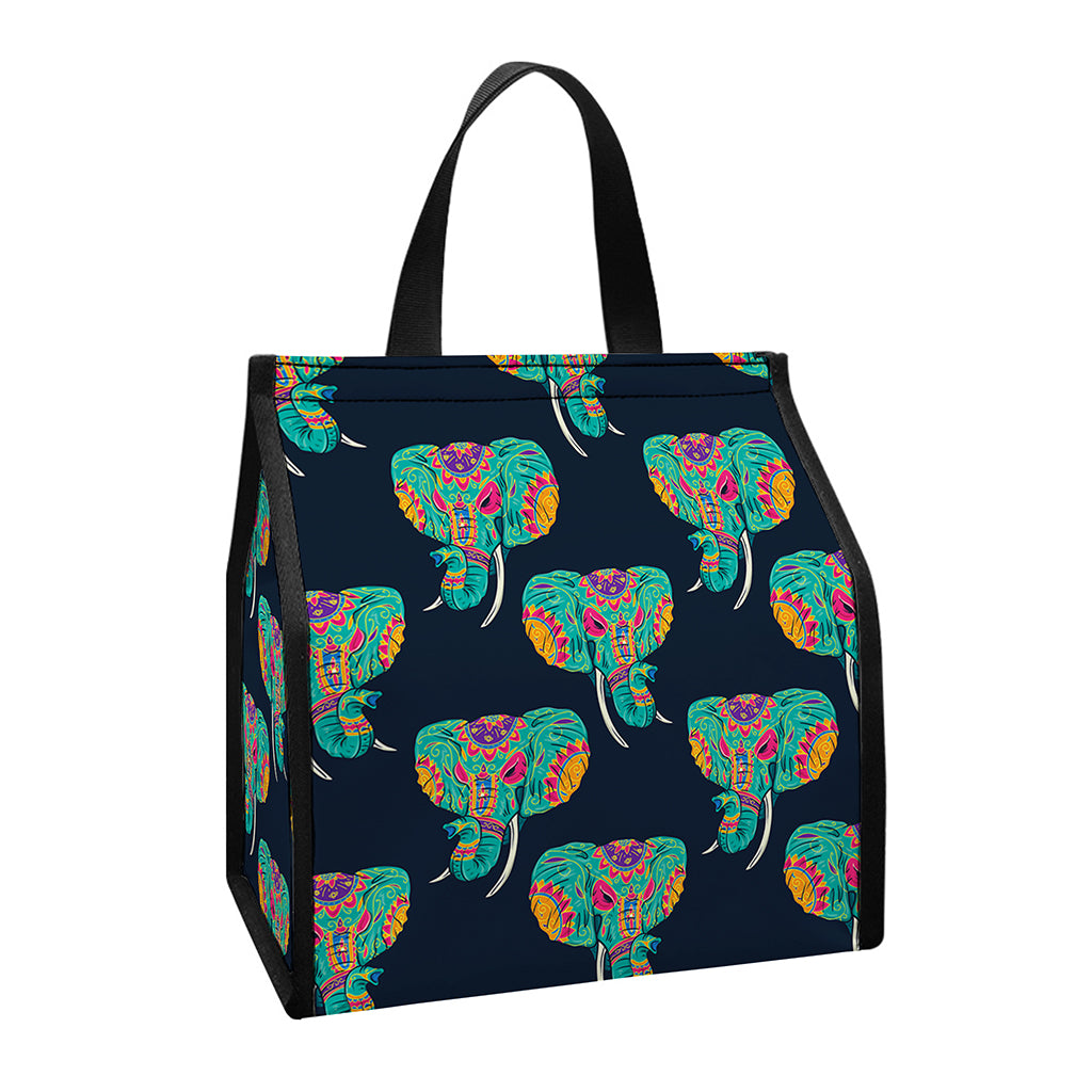 Indian Tribal Elephant Pattern Print Insulated Lunch Tote