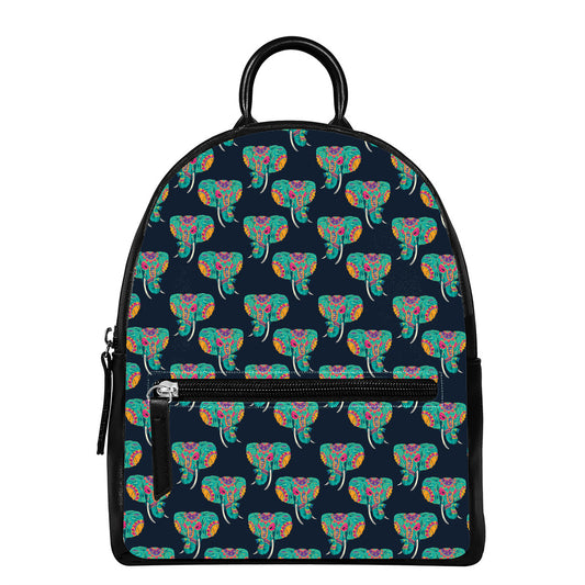 Indian Tribal Elephant Pattern Print Leather Backpack