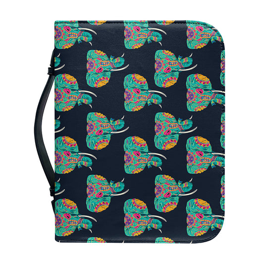 Indian Tribal Elephant Pattern Print Leather Bible Cover