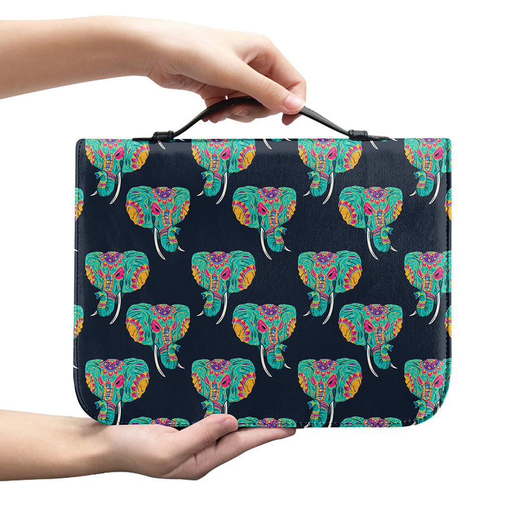 Indian Tribal Elephant Pattern Print Leather Bible Cover