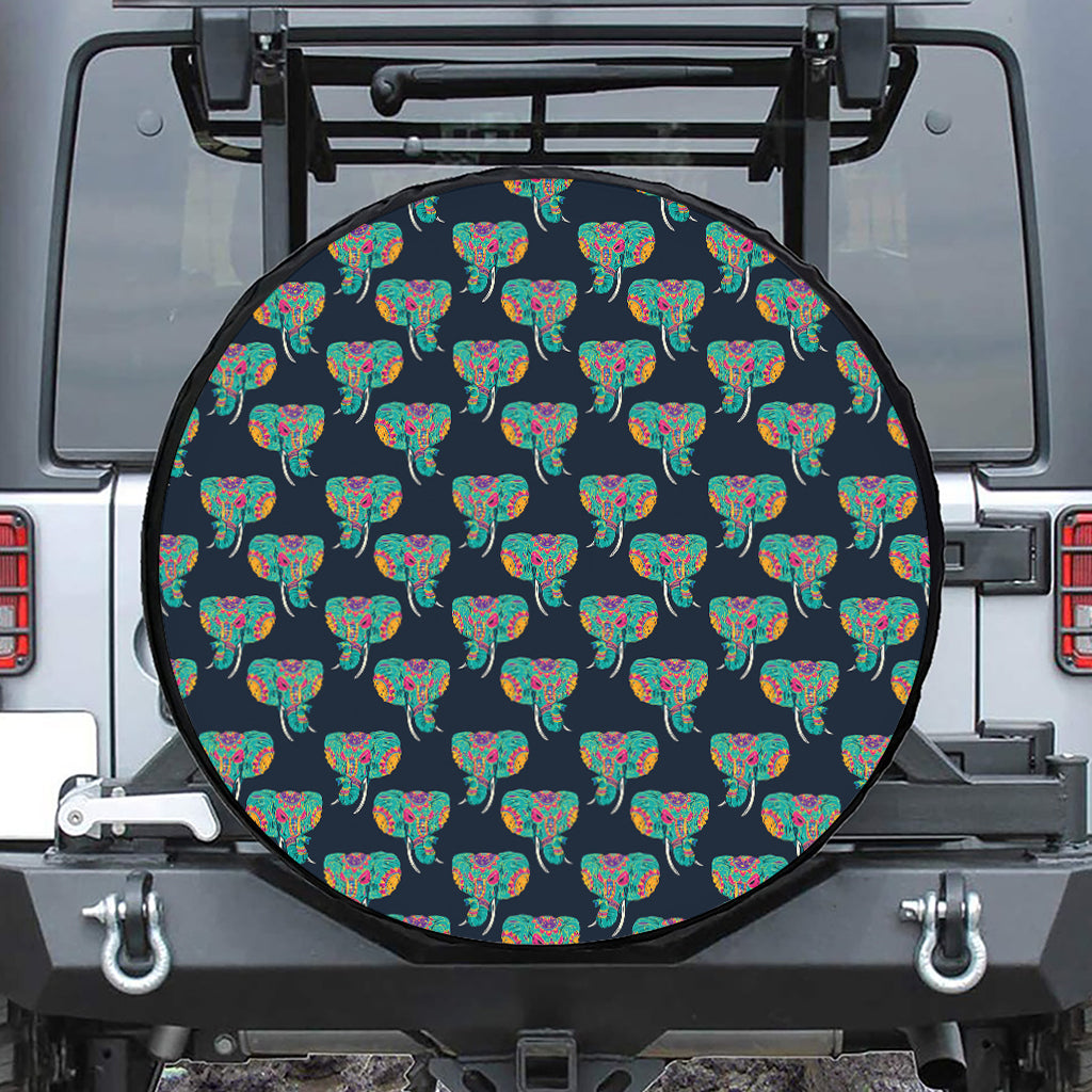 Indian Tribal Elephant Pattern Print Leather Spare Tire Cover