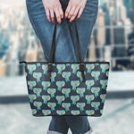 Indian Tribal Elephant Pattern Print Leather Tote Bag