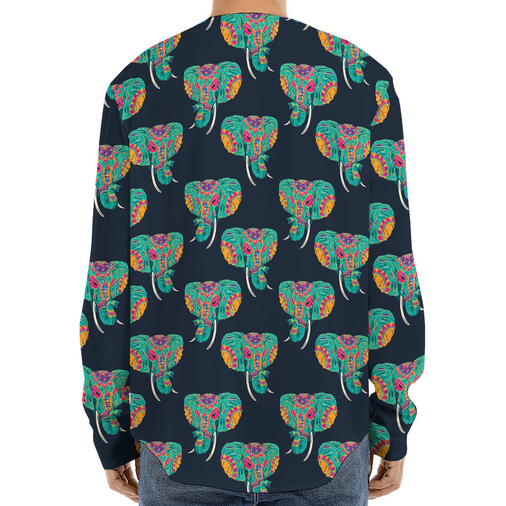 Indian Tribal Elephant Pattern Print Long Sleeve Baseball Jersey